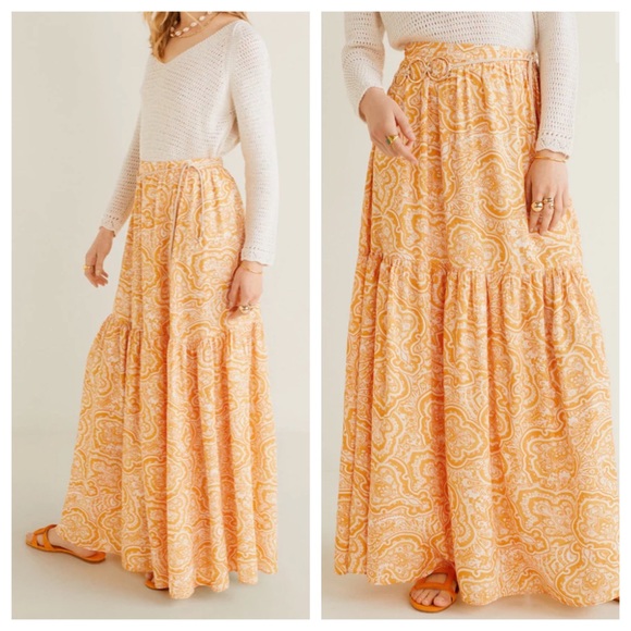 Mango Long Maxi Boho Flare Paisley Skirt S M - Picture 3 of 6